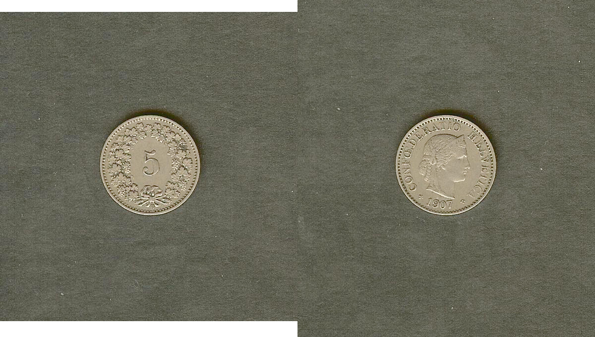 SUISSE 5 Centimes Helvetia 1907  Berne TTB+